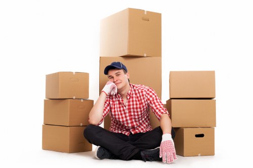 Packed boxes and furniture ready for a house move in Twickenham